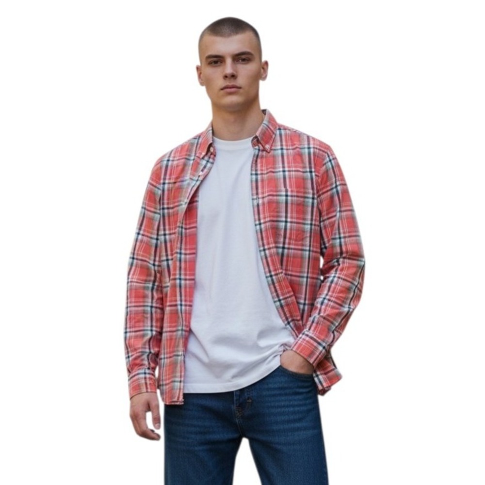 J.Crew Button Down Shirt Men's XS Red Plaid Lightweight 100% Cotton Long Sleeve
